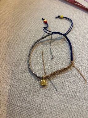 Surfer Gold and Silver blue Bracelet or anklet with Gold bell Pendant
